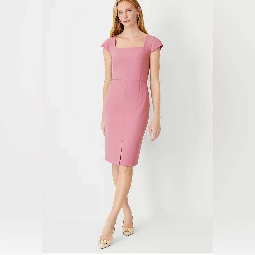 Ann Taylor square neck ponte shift dress mauve orchid size 14 curvy fit